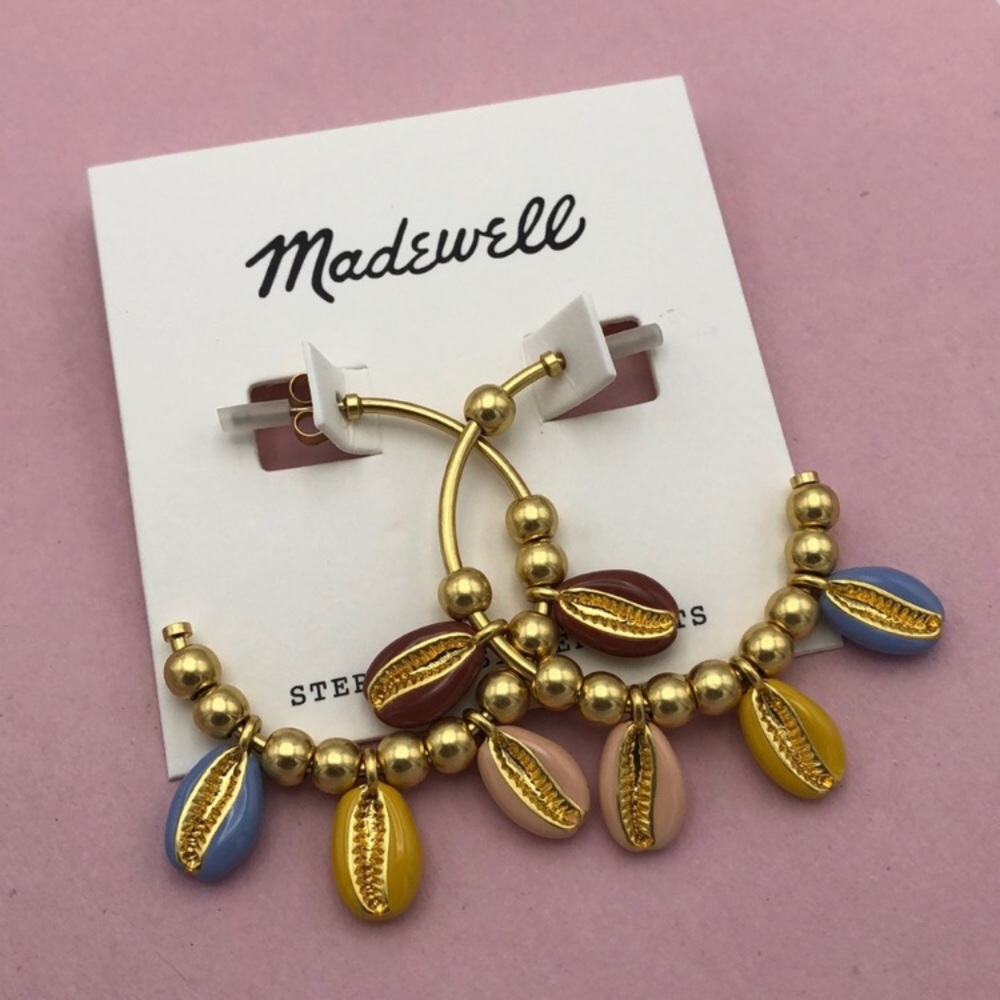 Madewell Enameled Cowrie Shell Hoop Earrings